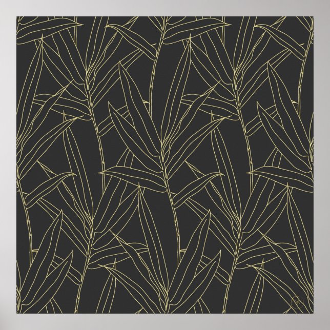 Poster Elegante dourado de folhagem de bambu design (Frente)