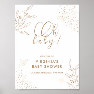 Poster Elegante Dourado deixa o Chá de fraldas de borbole