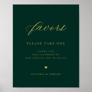Poster Elegante Dourado Favor do Casamento Verde Emerald