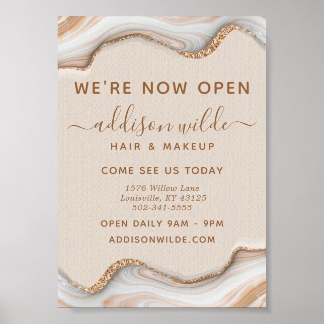 Poster Elegante Dourado Glitter Marble Agate Modern Busin (Frente)