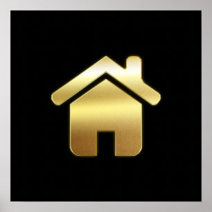 Poster Elegante Dourado House Símbolo Real Estate Design