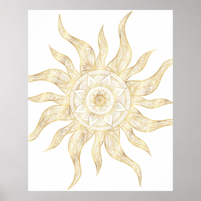 Poster Elegante Dourado Sun Mandala Design (Frente)