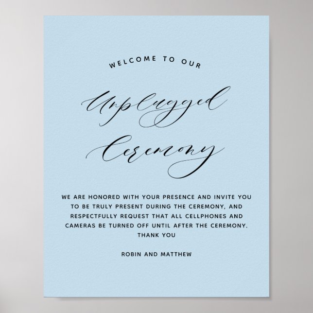 Poster Elegante Dusty Blue Ceremony Sinal de Casamento (Frente)
