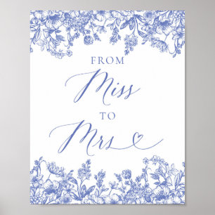 Poster Elegante Dusty Blue Floral da Senhorita para o Sin