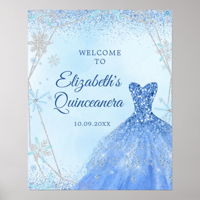 Poster Elegante Dusty Blue Quinceañera Sinal de Boas-vind (Frente)
