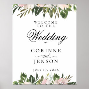Poster Elegante Dusty Mauve Botanical Wedding Bem-vindo
