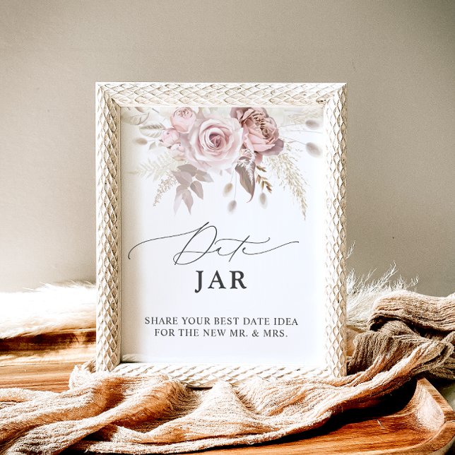 Poster Elegante Dusty Rosa Floral Data Jar Bridal (Criador carregado)