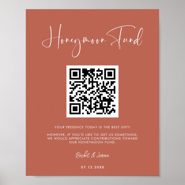 Poster Elegante e moderno terracotta Honeymoon Fundo QR (Frente)