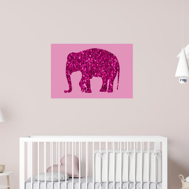 Poster Elegante elefante rosa brilhante com brilhos cor-d (Berçário 2)