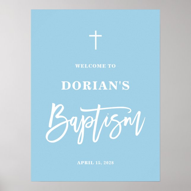 Poster Elegante Elegante Blue Boy Baptism bem-vindo (Frente)