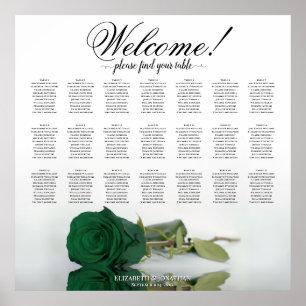 Poster Elegante Emerald Green Rosa 21 Mesa Seating Chart