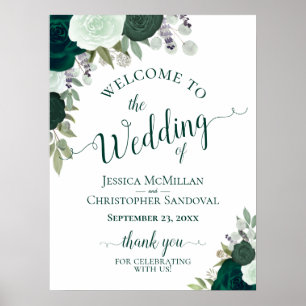 Poster Elegante Emerald Green Rosas Boho Wedding Welcome