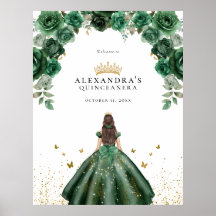 Elegante Emerald Quinceañera Floral Faux Foil