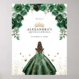Poster Elegante Emerald Quinceañera Floral Faux Foil