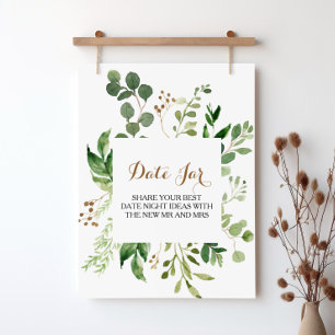 Poster Elegante Eucalipto Folha Verde Data Jar Sinal