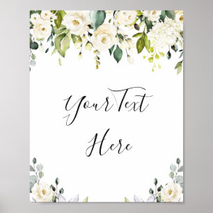 Poster Elegante Eucalipto Rosas Brancas Sinal Floral Post