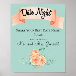 Poster Elegante Eucalyptus Green Peach Date Sinal noturno