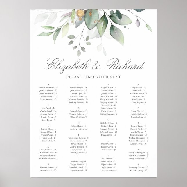 Poster Elegante Eucalyptus Greenery Casamento Gráfico (Frente)