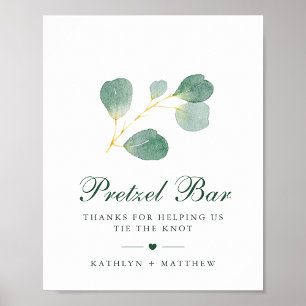 Poster Elegante Eucalyptus Greenery Casamento Pretzel Bar