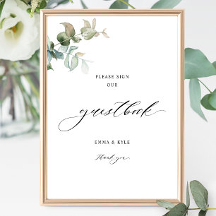 Poster Elegante Eucalyptus Greenery Guestbook Sinal de Ca
