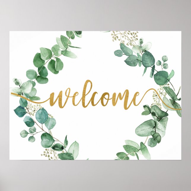 Poster Elegante Eucalyptus Greenery - Sinal de boas-vinda (Frente)