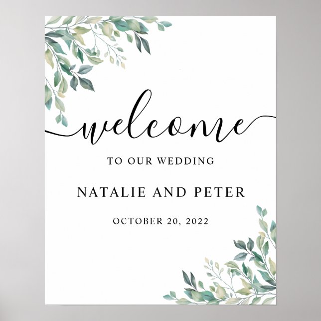 Poster Elegante Eucalyptus Greenery Sinal de Boas-vindas (Frente)
