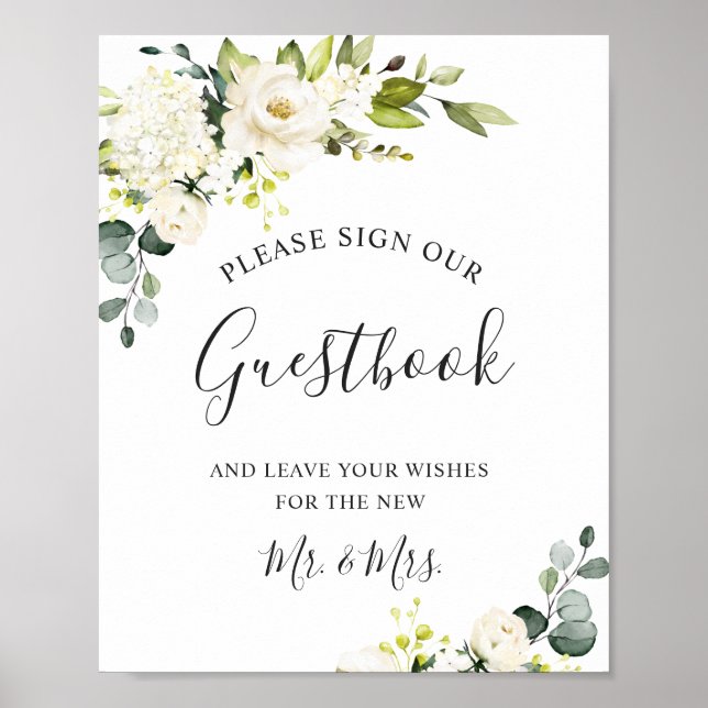 Poster Elegante Eucalyptus Weding Sign Our Guestbook (Frente)