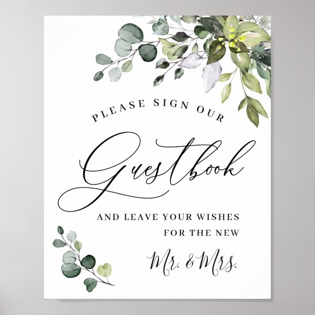 Poster Elegante Eucalyptus Weding Sign Our Guestbook (Frente)