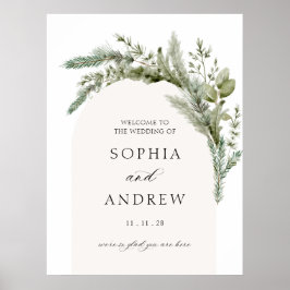 Poster Elegante Evergreen Arch Wedding Bem-vindo