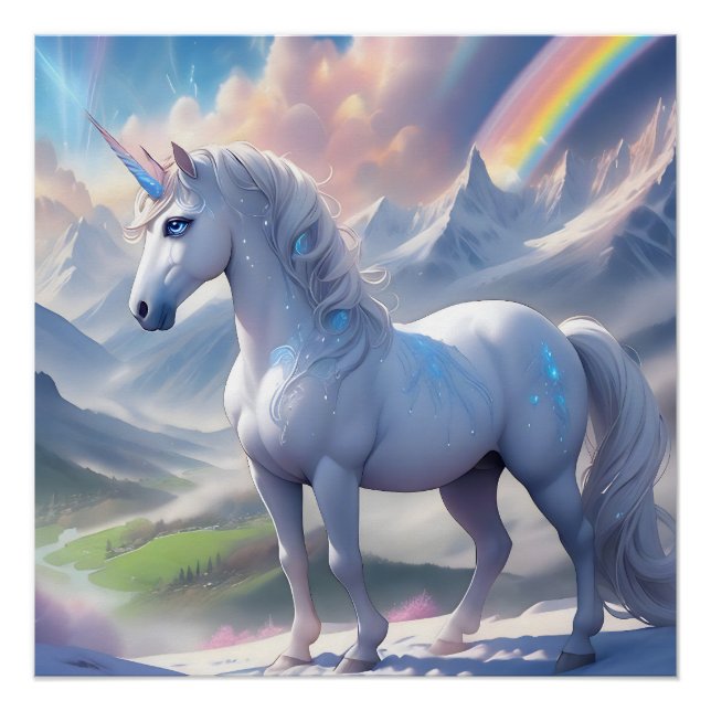 Pôster Elegante Fairytale Unicorn em Fantasia Vale (Frente)