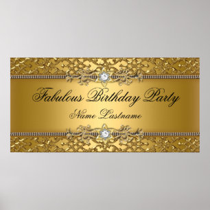 Pôster Elegante Faixa de Aniversário em Dourado com Relev
