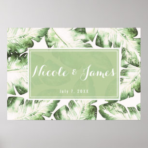 Poster Elegante Faixa de Casamento com Folhas Tropicais B