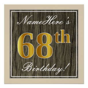 Pôster Elegante, Faux Wood, Faux Dourado 68.º Aniversár