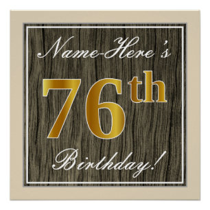Pôster Elegante, Faux Wood, Faux Dourado 76º Aniversári