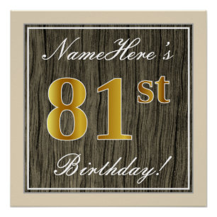 Pôster Elegante, Faux Wood, Faux Dourado 81rua Aniversári