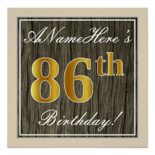 Pôster Elegante, Faux Wood, Faux Dourado 86º Aniversári