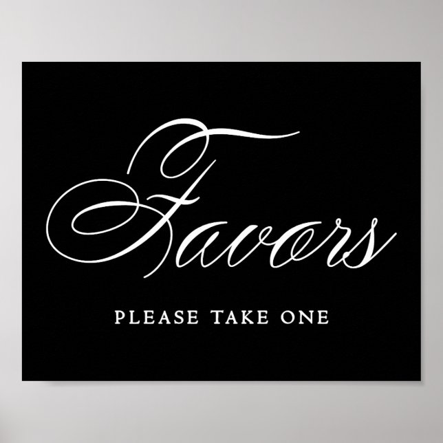 Poster Elegante Favorece Script Branco | Mesa horizontal (Frente)