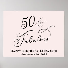 Poster Elegante festa de aniversário de 50 anos rosa