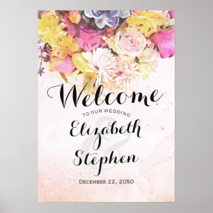 Poster Elegante Flor de Aquarela Colorida Casamento Bem-v