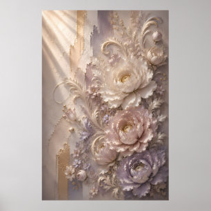 Poster Elegante Flor de Geada Lavanda Flo Embutido de L