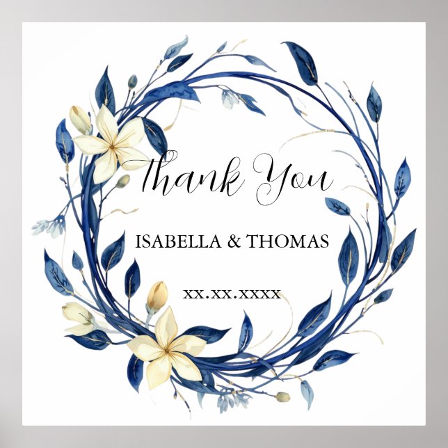 Poster Elegante Flor de Lírio azul Floral Botânico aquare (Frente)