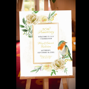 Poster Elegante Floral Cream Rosa com Aniversário de Ave