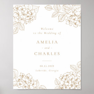 Poster Elegante Floral Dourada Hortênsia Boas-Vindas de C