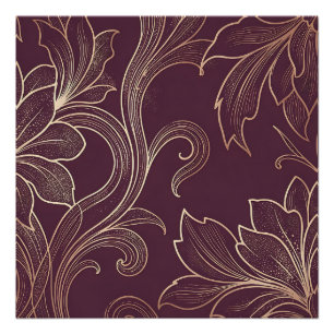Pôster Elegante Floral Dourado em Padrão Burgundy