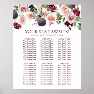 Poster Elegante Floral Frame de Wreath Burgundy
