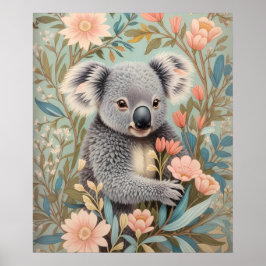Poster Elegante Floral Pastel Adorável Coala