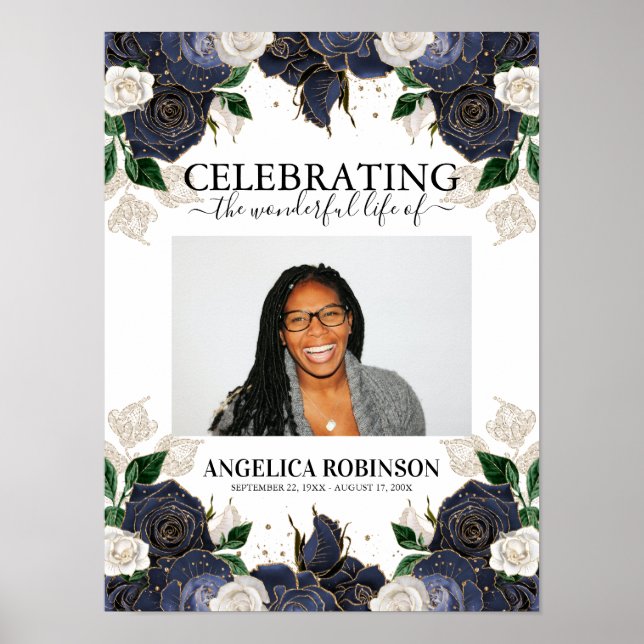 Poster Elegante Floral Photo Funeral Sinal de Boas-vindas (Frente)