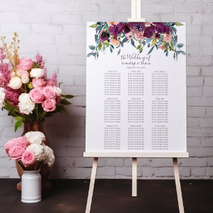 Poster Elegante Floral Quadro de Assentos com Grinalda