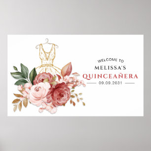 Poster Elegante Floral Quinceanera 15 Birthday
