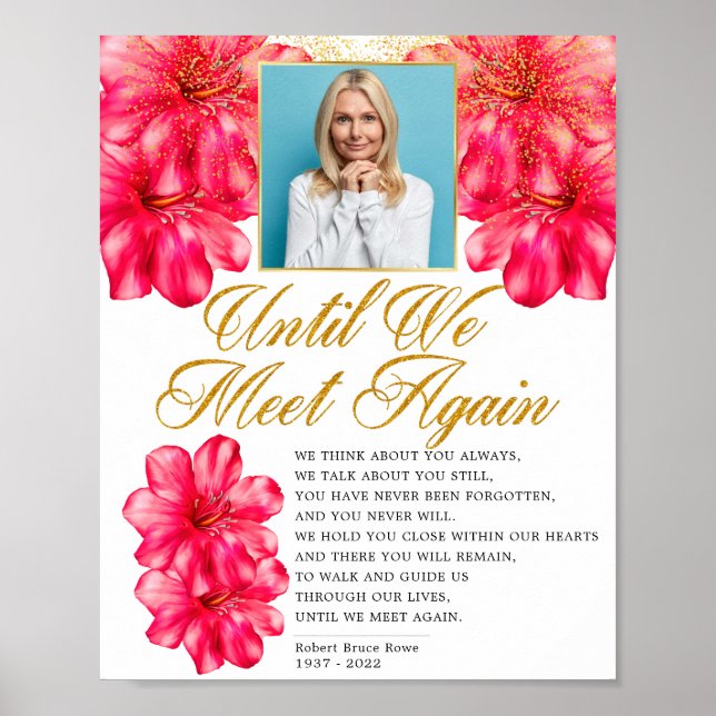 Poster Elegante Floral Rosa de Funeral Memorial Placa de  (Frente)